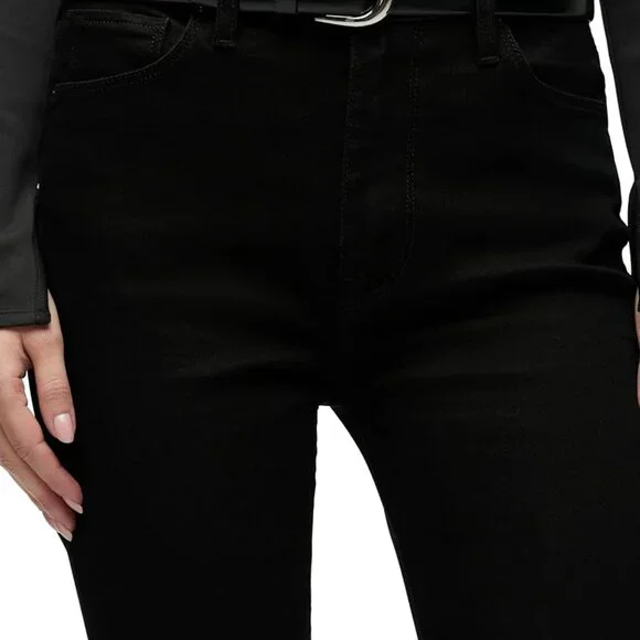 Chic Black High Rise Flare Jean with Five-Pocket Design, Size 25 Beautiful Fit